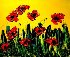 RED POPPIES   Pop Art  Landscape Cityscape Abstract Original Painting H9P