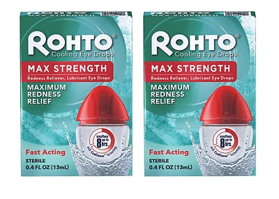 Rohto Cooling Eye Drops Max Strength Redness Relief 0.4 fl oz x2 Fast Acting