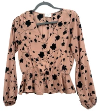 Sienna Sky Womens Peplum Long Balloon Sleeve Blouse Size Sm Multicolor Pre-Owned