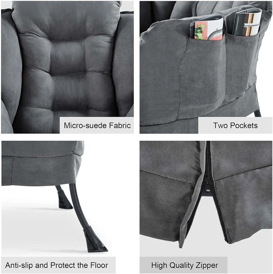 Silla moderna de acento suave con sillón otomano para sala de estar sofá perezoso con respaldo alto Foto 3 de 4