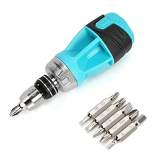 DURATECH Stubby Ratcheting Screwdriver 12-in-1 Multibit Short Screw Drivers New