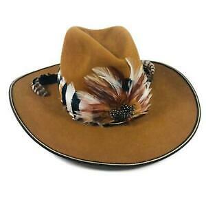 Cream Felt Western Cowboy Hat Floral Print Braided Band Feather Boho NWT Wholesale Desert Bloom Cowgirl Hat Embroidered Western Hat  main image 4