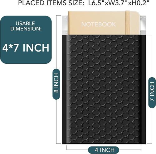 4x8" Black Bubble Mailers 50 Pack, Waterproof Self-Seal Shipping Bags - Picture 2 of 12