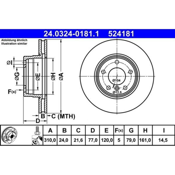 Bremsscheibe ATE 24.0324-0181.1 FüR BMW 5Er-image