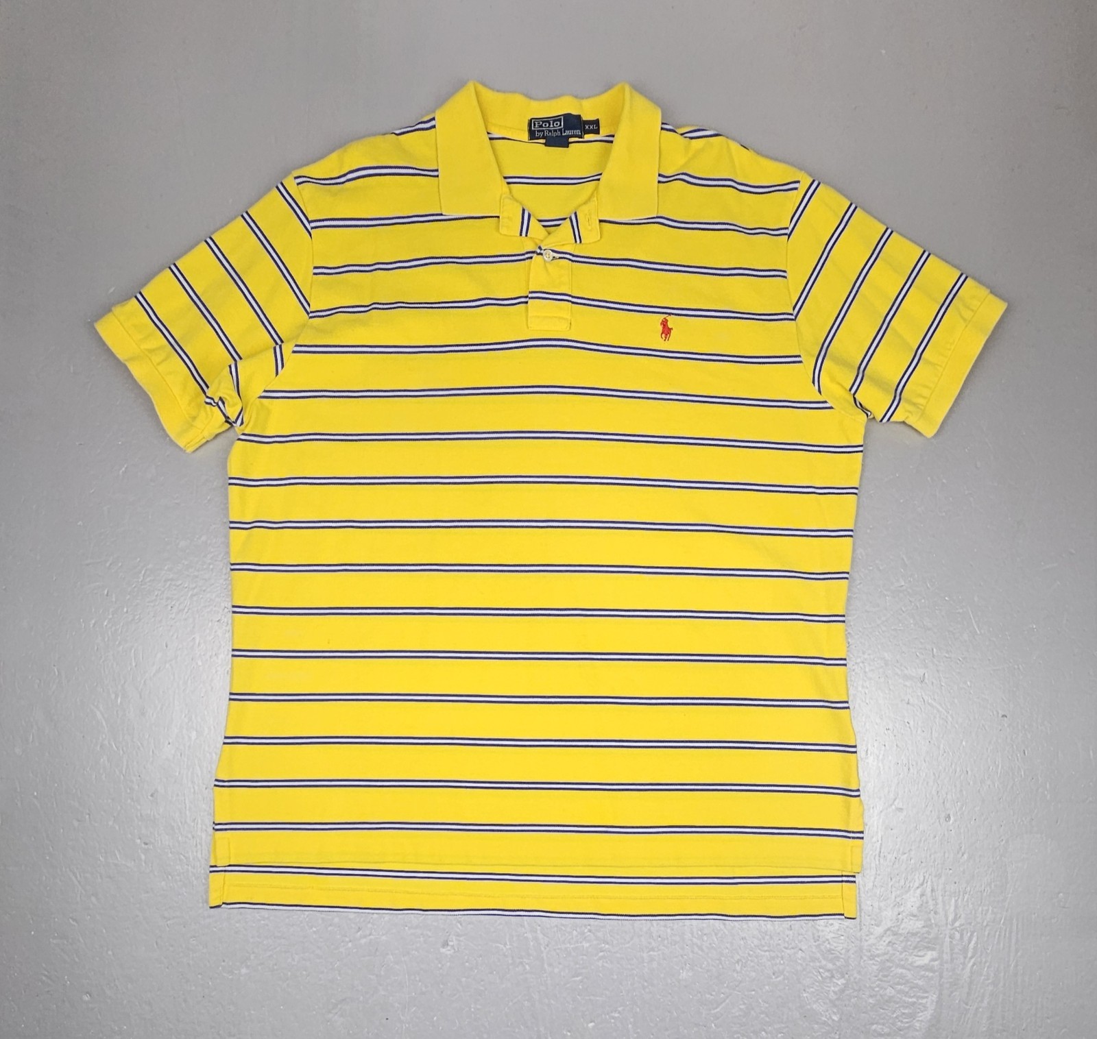 Vintage Polo By Ralph Lauren Polo Shirt Mens XXL Yellow Red Pony Striped.