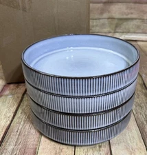 4 Famiware Pasta Serving Soup Bowls New Ceramic 8" Blue Gray Modern