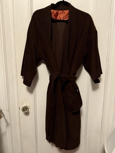 Vintage 70s Robe Mens One Size Brown Robe De Chambre Velour OSFM - 第 1/13 張圖片