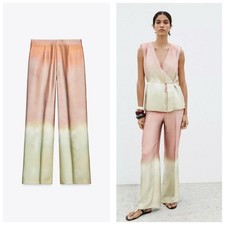 NWT Zara Satin Ombre Straight Leg Trousers Size Large 3091/322