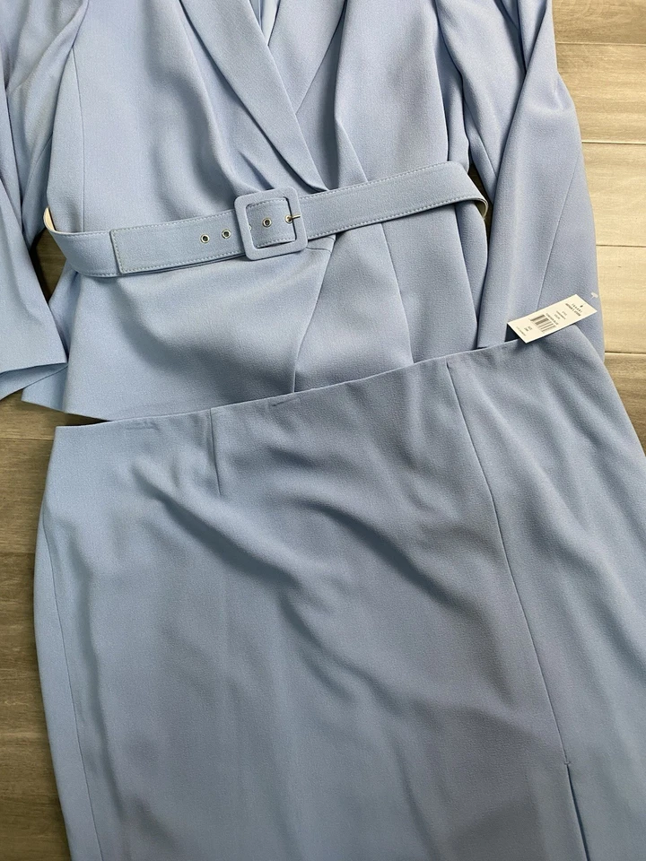 $280 Tahari ASL Skirt Belted Suit Sz 24 Two Piece Set  Forever Blue Asymmetrical - Image 4 of 4