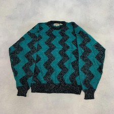 Vintage Abstract Knitted Jumper Patterned Grandad Knit Sweater Men's L