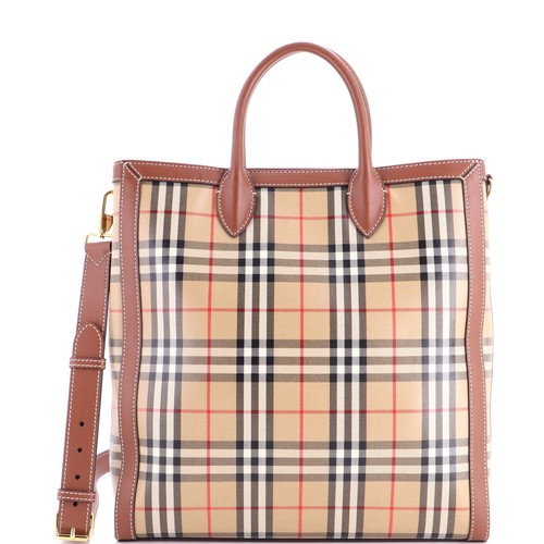 Burberry Convertible Tote Vintage Check Coated Canvas Medium