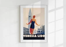 Venice Lido Travel Poster Vintage Printable Wall Art Italian Retro Decor