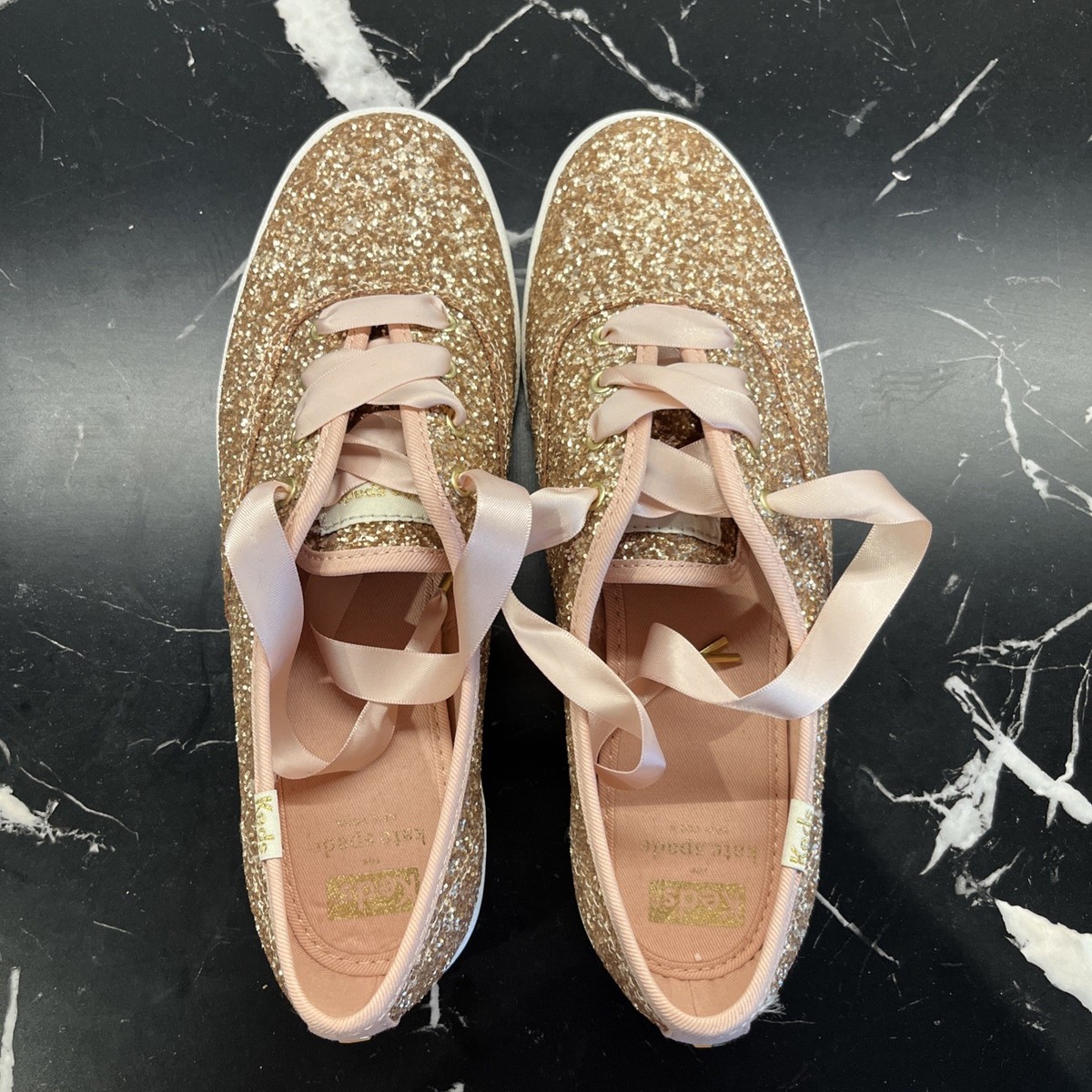 NWOT Keds x Kate Spade New York Glitter Sneaker Women Rose Gold Ribbon  Pink