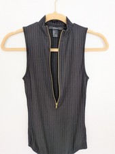Black Mock Neck Half Zip Gold Zipper Sleeveless Stretch Bodysuit S NWOT