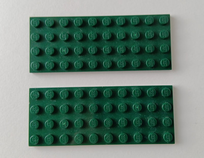 LEGO 2  Stück 3030 Bauplatte,  Platte, 4 x 10, dunkelgrün.