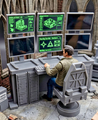 Sci-Fi Command Center Diorama Set 1:12 1:18 Scale Hacker Tech Lab Figure Display