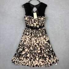 Monsoon Dress Womens 8 Black Nude Floral Pleated Lace Victoria NEW