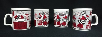 Retro Staffordshire Keramik Batchelors Tasse-a-Soup Tassen datiert 1976 4er Set