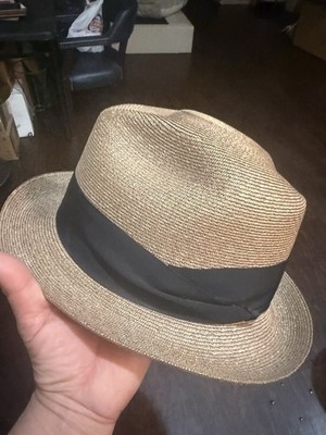 Dobbs Wide Brim Fedora Straw Hat Beige Brown Black Men display picture 1