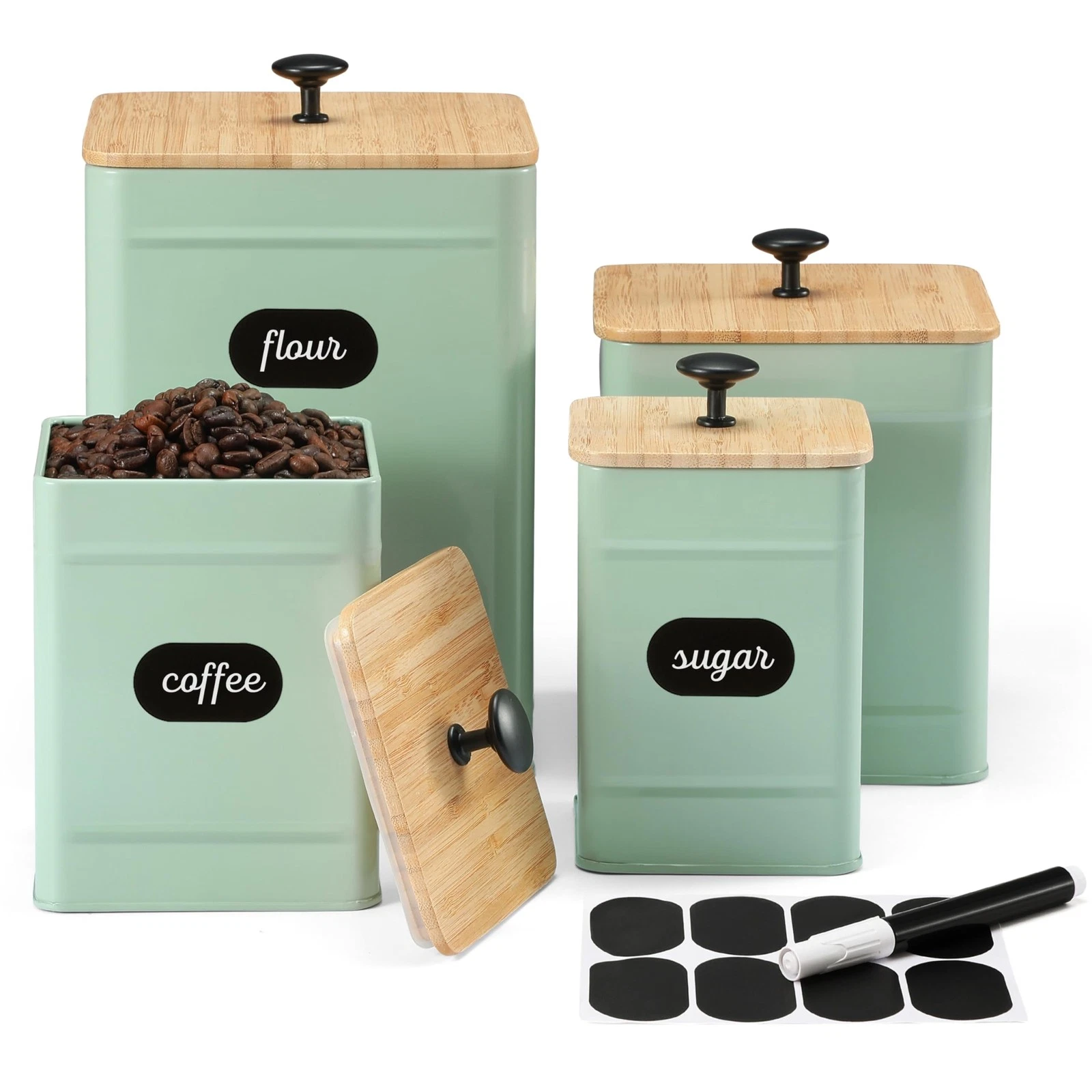 Kitchen Canisters, Airtight Canister Sets of 4 for Kitchen Counter, Sage Gree...