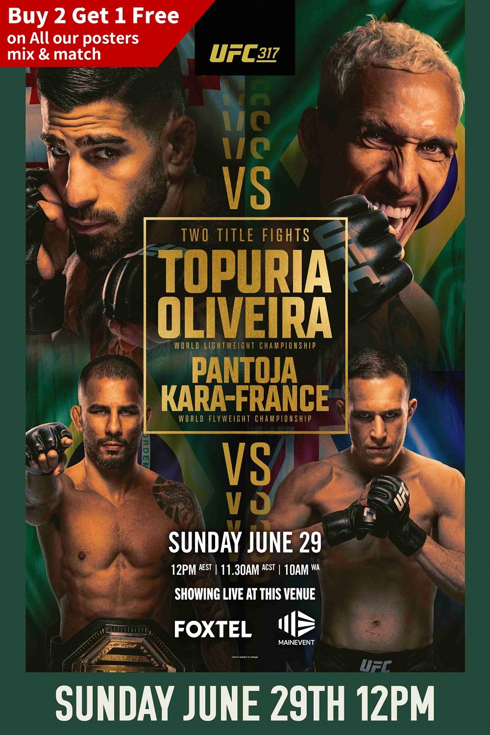 UFC 317 Poster TOPURIA VS OLIVEIRA Art Canvas Print Sports Poster