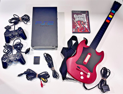 Sony PlayStation 2 PS2 Fat Console + Guitar Hero Bundle SCPH-39001 Tested!