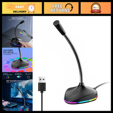 Adjustable Gooseneck USB Microphone for PC, RGB Lights, High-Quality Sound