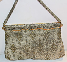 Vintage Walborg Fancy Silver Gold Beaded Metal Clutch Purse Art Deco Evening Bag