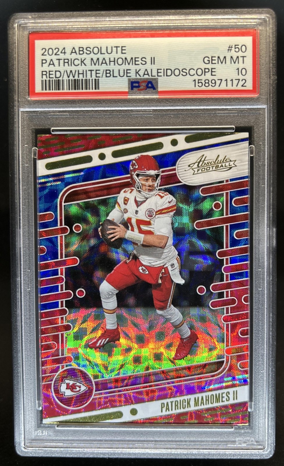 2024 Panini Absolute Patrick Mahomes II RWB Kaleidoscope #50 Chiefs PSA 10 view 1