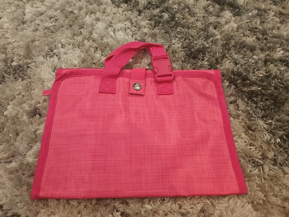 THIRTY ONE Fold & Hang Travel Organizer Bag Pink Crosshatch Toiletries LK NU - Image 2 of 4