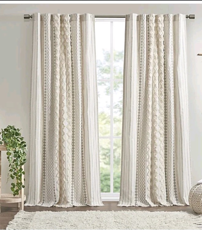 INK+IVY Imani Cotton Tufted Rod Pocket Light-Filtering Panel Curtain 50" x 95"  