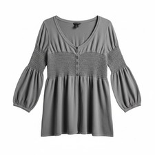 Vintage Y2K Babydoll Shirt Gray Whimsygoth Grunge Fairy Feminine 90's Boho M
