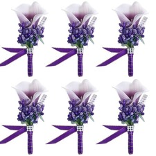 Calla Lily Boutonniere Men Wedding with Pins Set of 6, Handmade Picasso Calla...