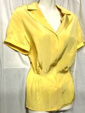 Vtg Casual Corner Retro Moviestar Blouse 100%Silk ShortSleeve Daffodil SZ 10 NWT