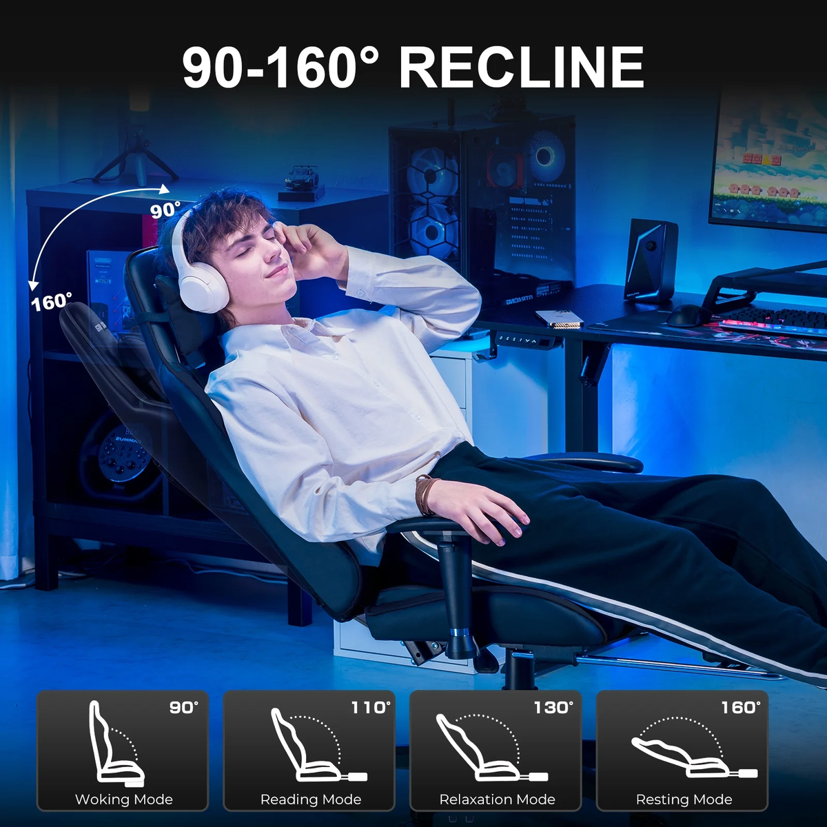 GTRACING GT099-BLACK Gaming Chair Office Chair PU Leather with 