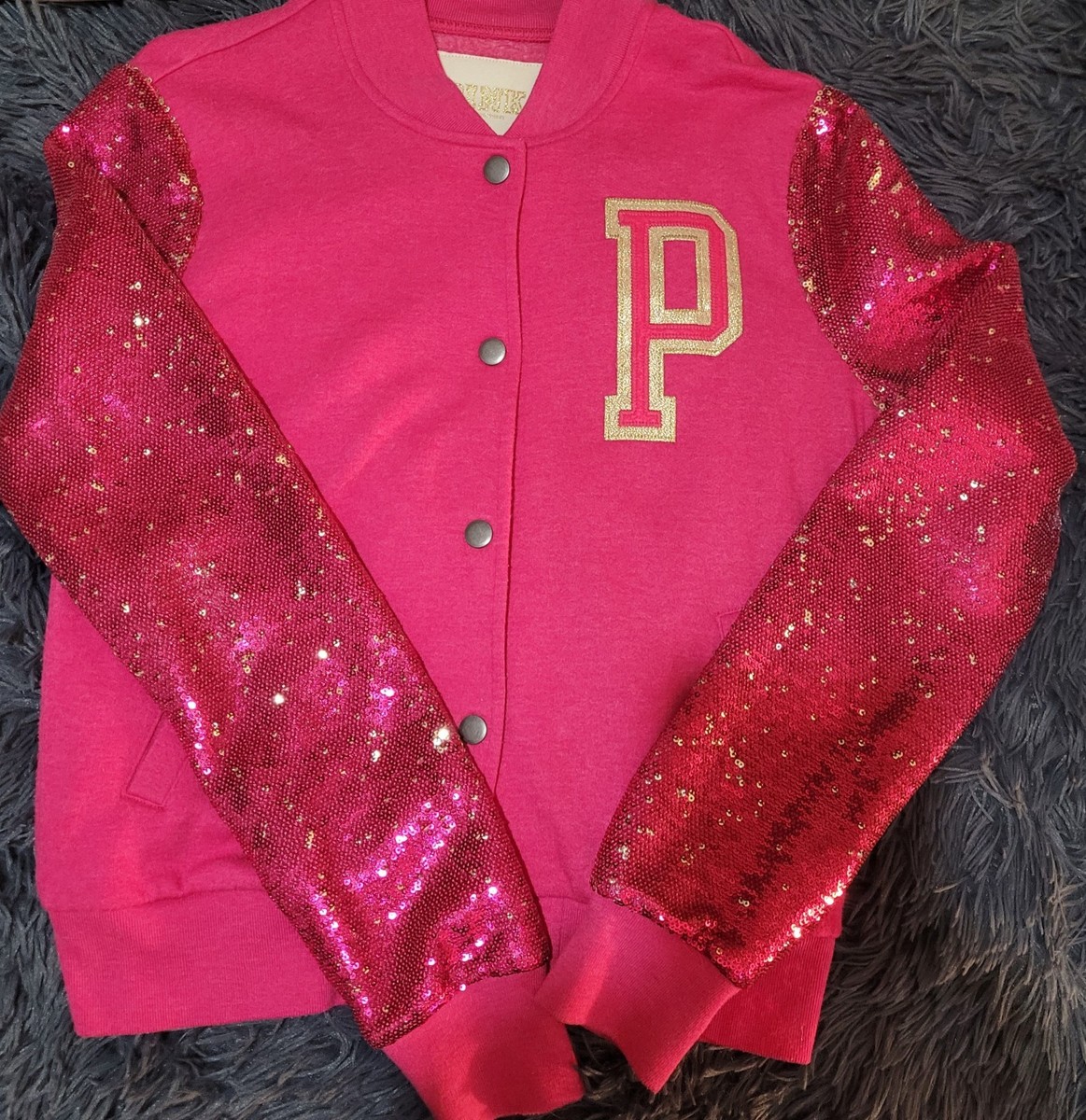 PINK Victoria's Secret Sequin Sleeve Button-Up Pink Jacket XS | eBay