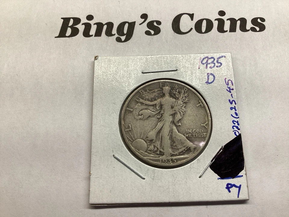 1935 D Walking Liberty Silver Half Dollar Fine Condition Denver Mint 072625 45tq - Image 4 of 4