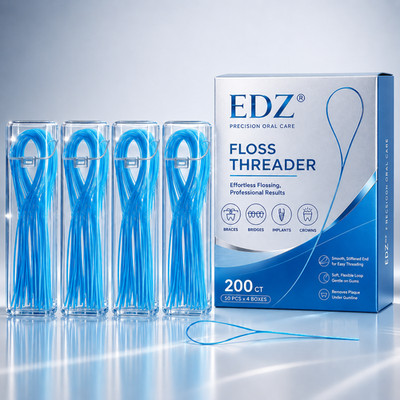 EDZ Floss Threaders for Braces, Bridges & Implants, Dental Care 200 Pcs, Blue