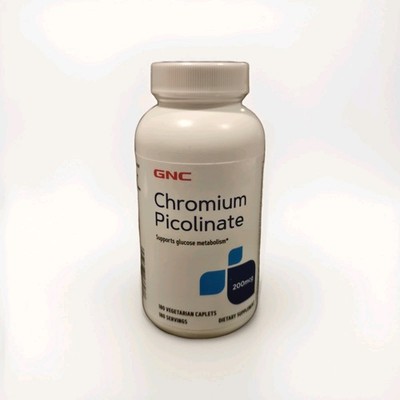 GNC Chromium Picolinate 200mcg- Gluten-free- 100 Vegetarian Caplets- Exp 2026