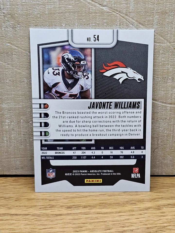 2023 Panini Absolute Blue Diamonds /99 Javonte Williams #54 Denver Broncos  - Image 2 of 4