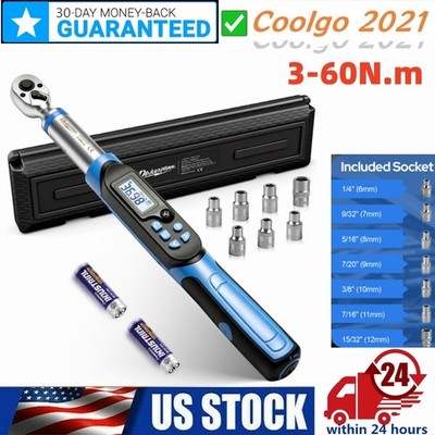Digital Torque Wrench Set 3-60N.m 3/8'' 1/2'' Ratchet Wrench Tools W/ 7 Sockets