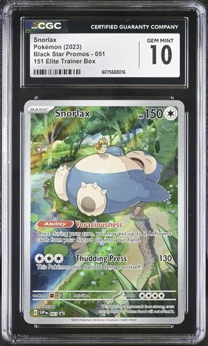 CGC 10 GEM MINT Snorlax 051 Scarlet Violet 151 ETB Black Star Promo Pokemon