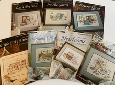 Lot Of 7 Cross Stitch Leisure Arts Paula Vaughan Patterns Dress, Floral Themes