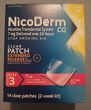 EXP 12/26 - 1 NEW Box NicoDerm CQ Nicotine Patches Stop Smoking 7Mg Step 3 14 Ct