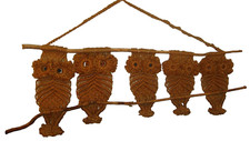 VTG 60s-70s Handmade Jute Macrame Massive 6' Wall Art 5-Family Owls with Owlets