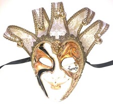 GOLD JOKER DECORO CARNIVAL VENETIAN MASQUERADE MASKS MARDI GRAS Made In Italy