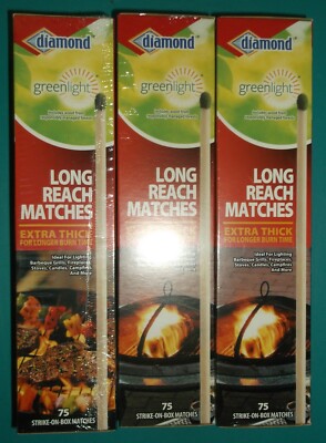 DIAMOND GREENLIGHT LONG REACH MATCHES THREE BOXES EXTRA THICK LONGER BURN NEW