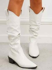 stivali ginocchio donna tacco quadrato pelle sintetica 5 cm bianco CZ320