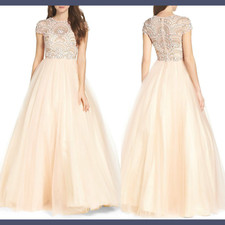 NEW $598 Mac Duggal [ 6 ] Embellished Beaded Bodice Tulle Ballgown in Blush #JR