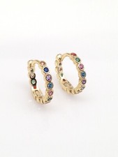 925 Sterling Silver CZ All Around Huggie Hoop Earrings Multicolor 13mm/10mm x1.8